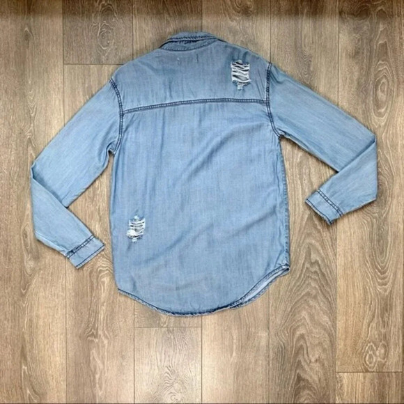 One Teaspoon Medium Wash Denim Button Down Shirts Chambray Dallas Tencel XXS - Picture 13 of 15
